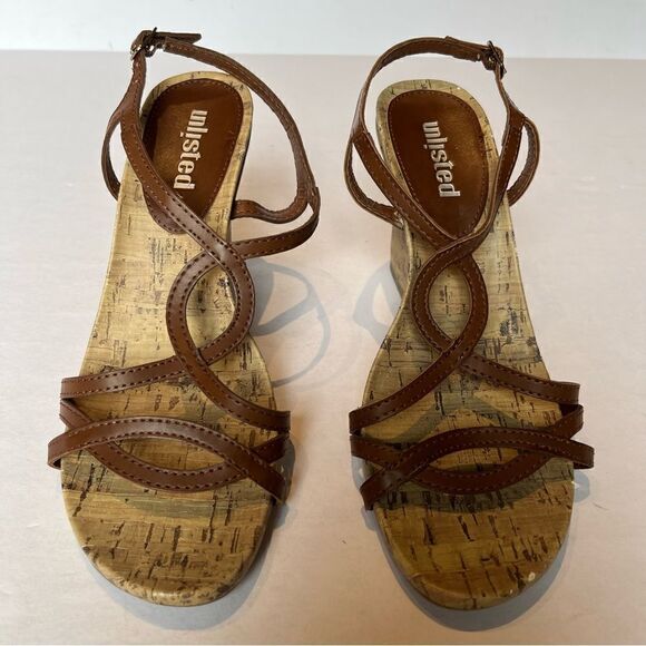 Unlisted Women's Wedge Sandals 8 1/2M Brown/Tan Cork Strappy - Picture 1 of 8